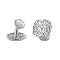 Sterling Silver Bordered Cushion Classic Monogram Cufflinks with Logo - 18 mm